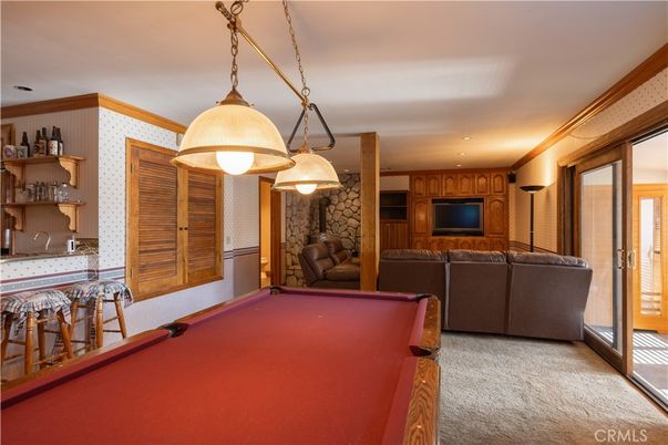 Billiard Table, Game Room, Interior, Living room, Pendant Lights, Recessed Lighting, Stone Walls
