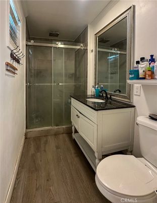 Bathroom, Glass Shower, Interior, Wood Texture Flooring