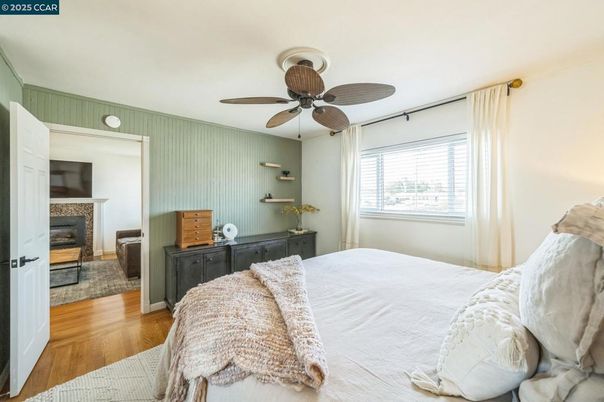 Bedroom, Fireplace, Interior, Wood Texture Flooring