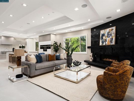 Fireplace, Interior, Kitchen, Living room, Recessed Lighting