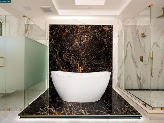 Bathroom, Free Standing Baths, Glass Shower, Interior, Marble, Marble Walls