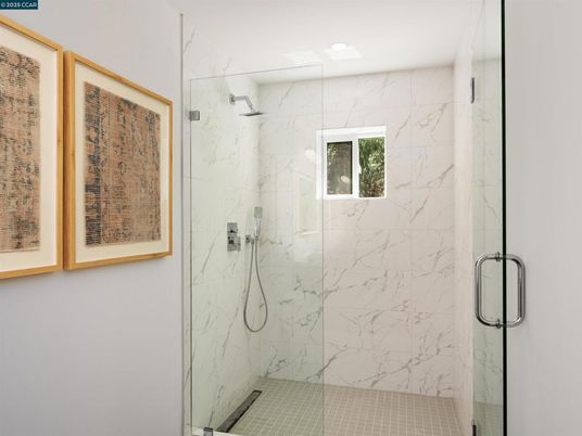 Bathroom, Glass Shower, Interior, Marble Walls, Recessed Lighting