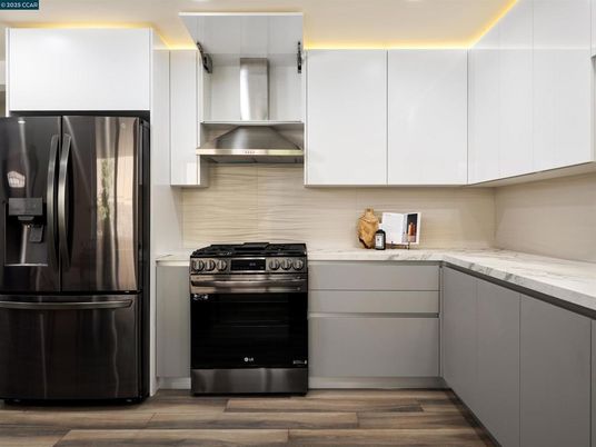 Interior, Kitchen, Stainless Steel Appliances, Wood Texture Flooring