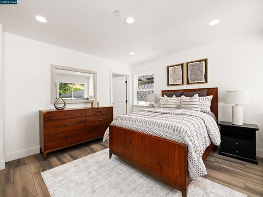 Bedroom, Interior, Recessed Lighting, Wood Texture Flooring