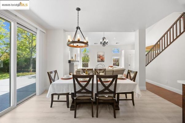Chandelier, Dining room, Interior, Pendant Lights, Wood Texture Flooring