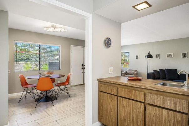 Dining room, Interior, Recessed Lighting, Wood Texture Flooring