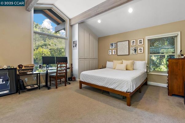Bedroom, Home Office, Interior, Recessed Lighting, Wooden Beams