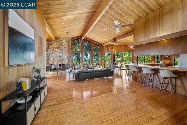 Dining room, Fireplace, Interior, Living room, Stone Walls, Wooden Beams, Wooden Ceilings, Wood Texture Flooring, Wooden Walls
