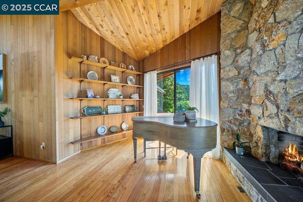 Fireplace, Interior, Piano, Stone Walls, Wooden Beams, Wooden Ceilings, Wood Texture Flooring, Wooden Walls