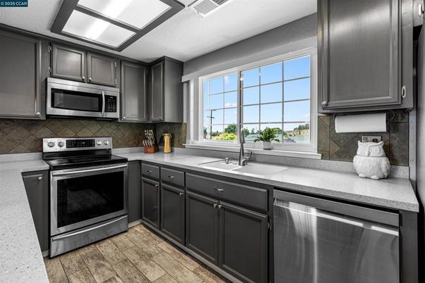 Interior, Kitchen, Stainless Steel Appliances, Wood Texture Flooring
