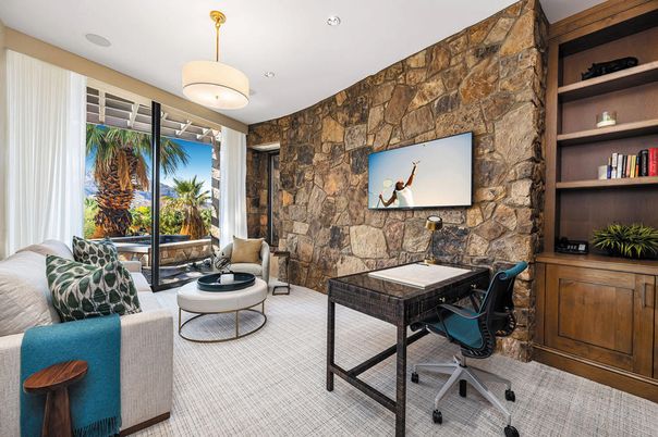 Home Office, Interior, Recessed Lighting, Stone Walls