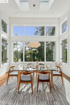 Dining room, Interior, Pendant Lights, Sun Room, Wood Texture Flooring