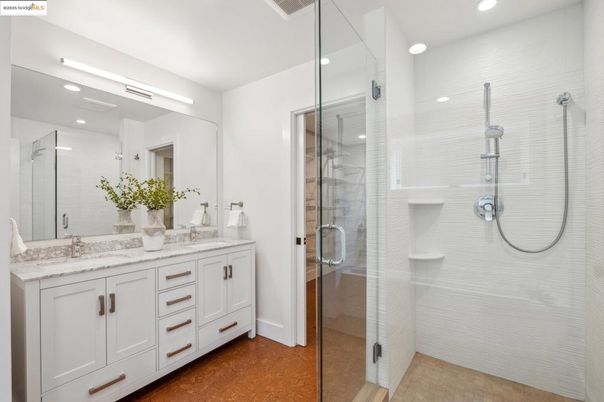 Bathroom, Dual Sink Vanities, Glass Shower, Interior, Recessed Lighting