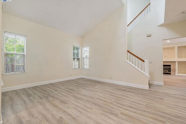 Empty room, Fireplace, Interior, Recessed Lighting, Wood Texture Flooring