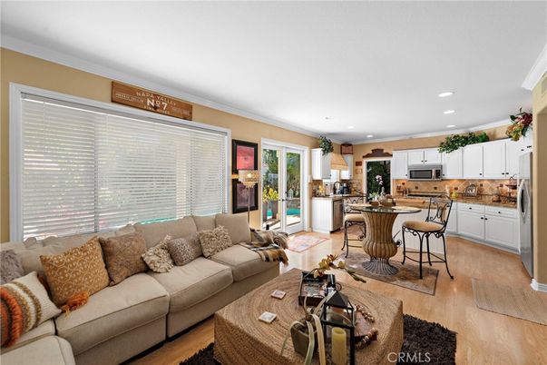 Interior, Kitchen, Living room, Recessed Lighting, Stainless Steel Appliances, Wood Texture Flooring