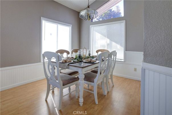 Dining room, Interior, Pendant Lights, Wood Texture Flooring