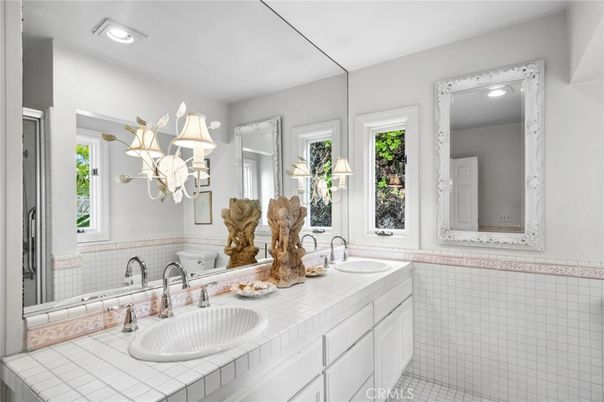 Bathroom, Dual Sink Vanities, Interior, Recessed Lighting, Tile Countertops