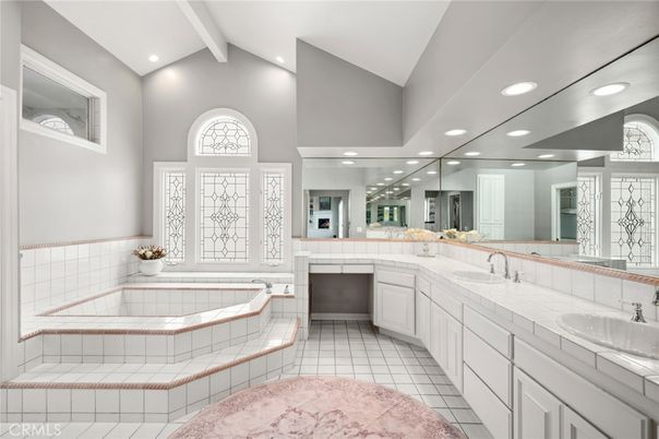 Bathroom, Dual Sink Vanities, Interior, Recessed Lighting, Tile Countertops