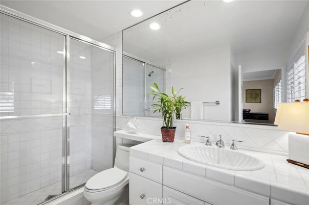 Bathroom, Glass Shower, Interior, Recessed Lighting, Tile Countertops