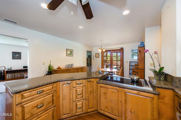 Dining room, Interior, Kitchen, Pendant Lights, Recessed Lighting, Wood Texture Flooring