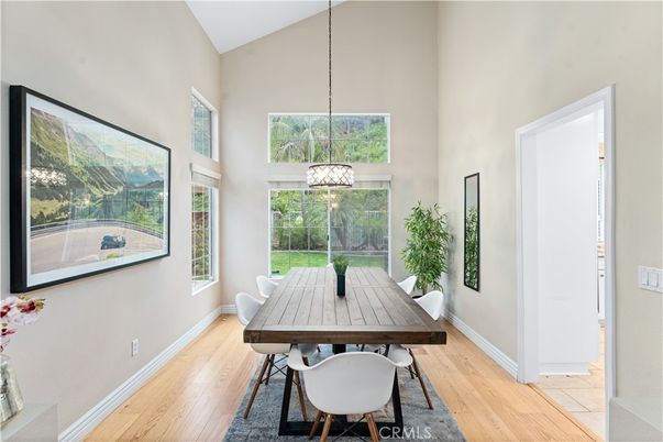 Dining room, Interior, Pendant Lights, Wood Texture Flooring