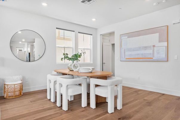 Dining room, Interior, Recessed Lighting, Wood Texture Flooring