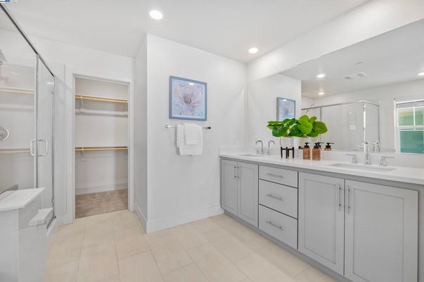 Bathroom, Dual Sink Vanities, Glass Shower, Interior, Recessed Lighting