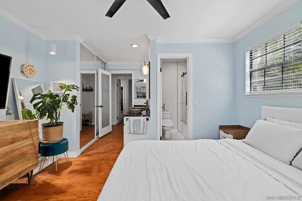 Bedroom, Interior, Pendant Lights, Recessed Lighting, Wood Texture Flooring