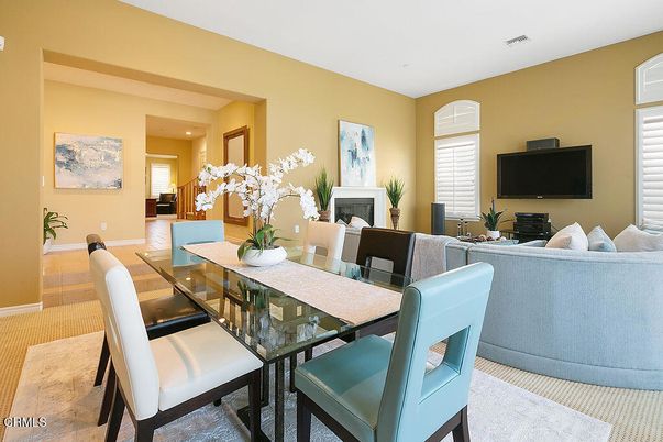 Dining room, Fireplace, Interior, Living room, Recessed Lighting