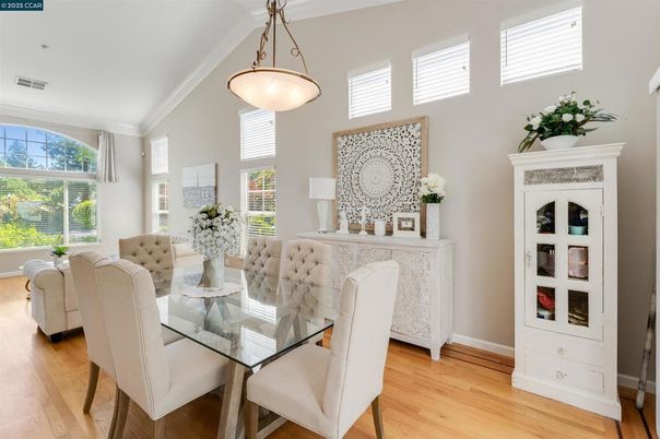 Dining room, Interior, Pendant Lights, Wood Texture Flooring