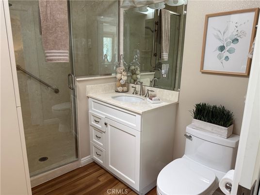 Bathroom, Glass Shower, Interior, Wood Texture Flooring