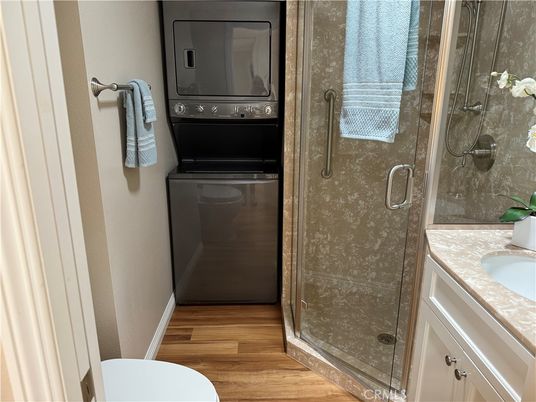 Bathroom, Glass Shower, Interior, Wood Texture Flooring