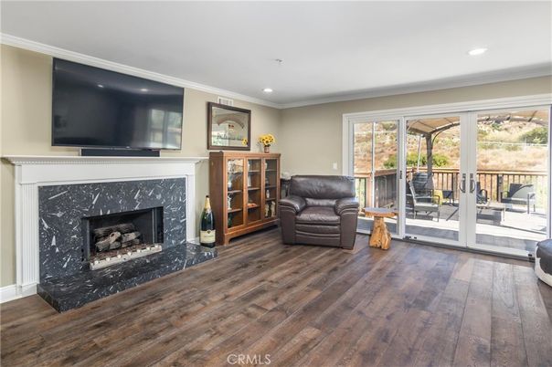 Fireplace, Interior, Recessed Lighting, Wood Texture Flooring