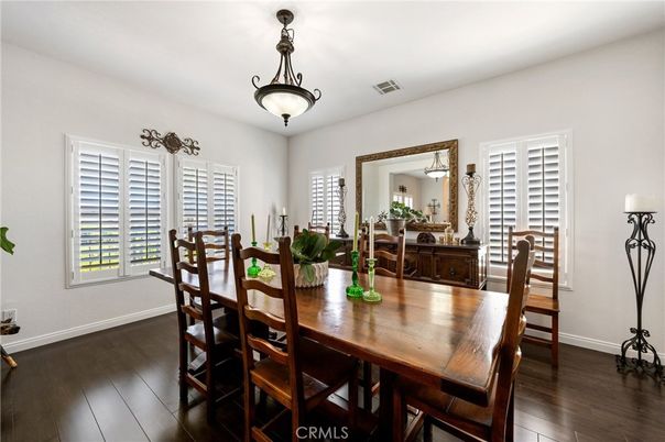 Dining room, Interior, Pendant Lights, Wood Texture Flooring