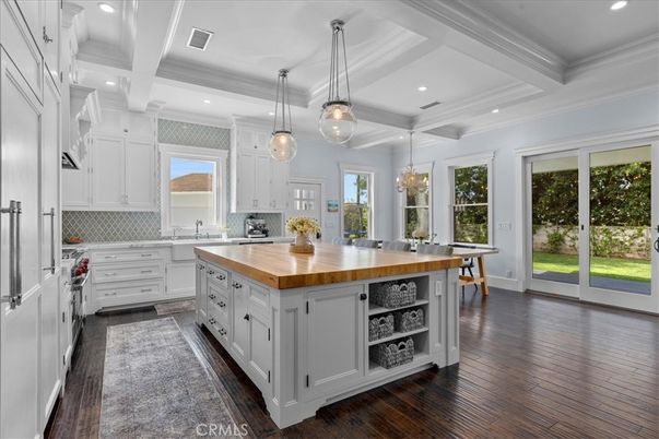 Chandelier, Interior, Kitchen, Pendant Lights, Recessed Lighting, Wood Texture Flooring