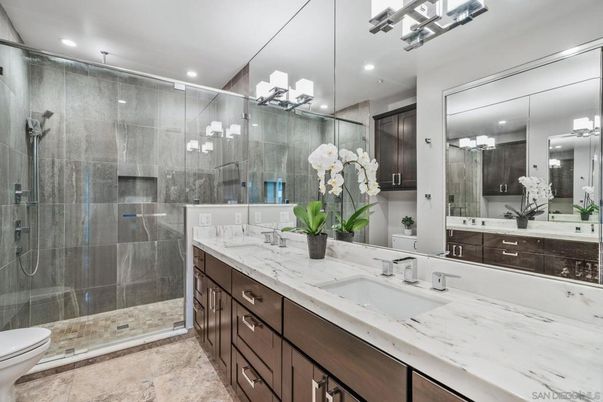 Bathroom, Dual Sink Vanities, Glass Shower, Interior, Recessed Lighting