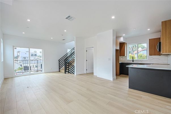 Empty room, Interior, Kitchen, Recessed Lighting, Wood Texture Flooring
