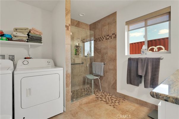Bathroom, Glass Shower, Interior, Recessed Lighting, Utility Closets, Washer