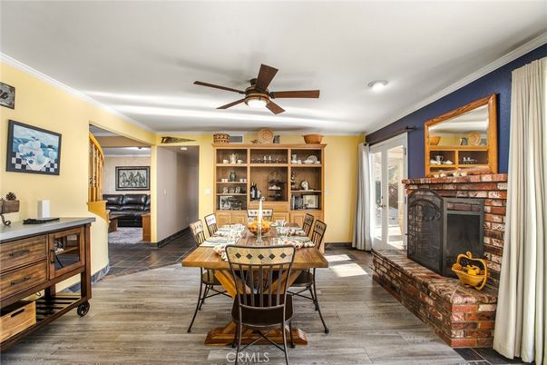 Dining room, Fireplace, Interior, Wood Texture Flooring