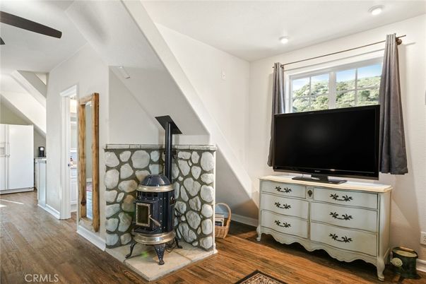 Fireplace, Interior, Recessed Lighting, Wood Texture Flooring