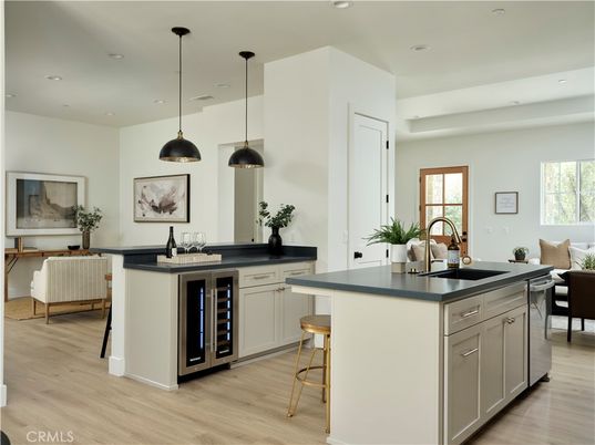 Interior, Kitchen, Pendant Lights, Recessed Lighting, Wood Texture Flooring