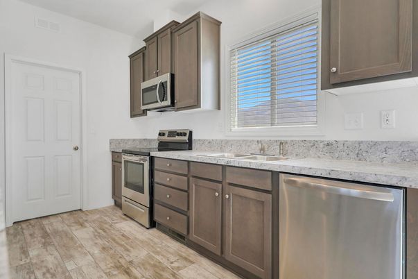 Interior, Kitchen, Stainless Steel Appliances, Wood Texture Flooring