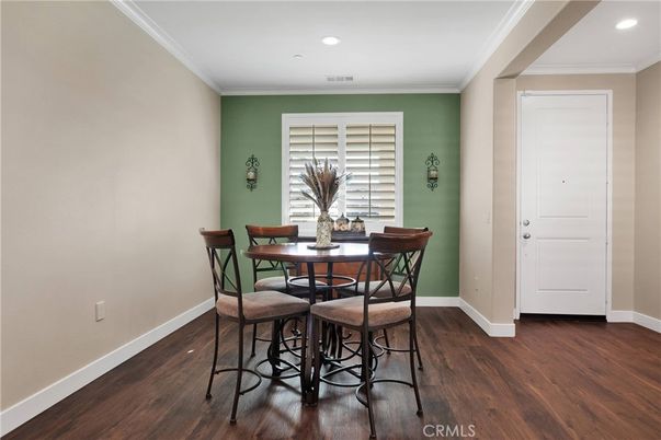 Dining room, Interior, Recessed Lighting, Wood Texture Flooring