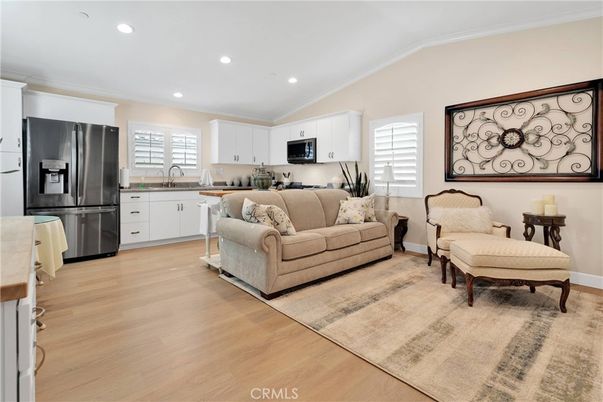 Interior, Kitchen, Living room, Recessed Lighting, Stainless Steel Appliances, Wood Texture Flooring