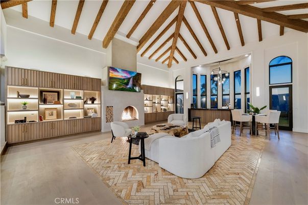 Dining room, Fireplace, Interior, Living room, Wooden Beams, Wood Texture Flooring