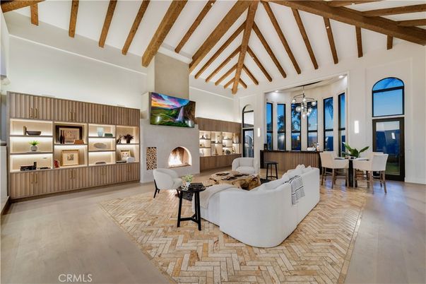 Dining room, Fireplace, Interior, Living room, Wooden Beams, Wood Texture Flooring