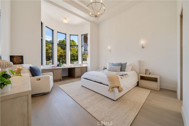 Bedroom, Interior, Pendant Lights, Wood Texture Flooring