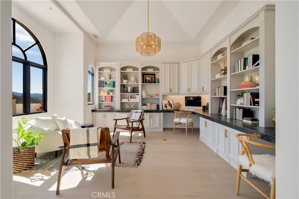 Home Office, Interior, Pendant Lights, Wood Texture Flooring