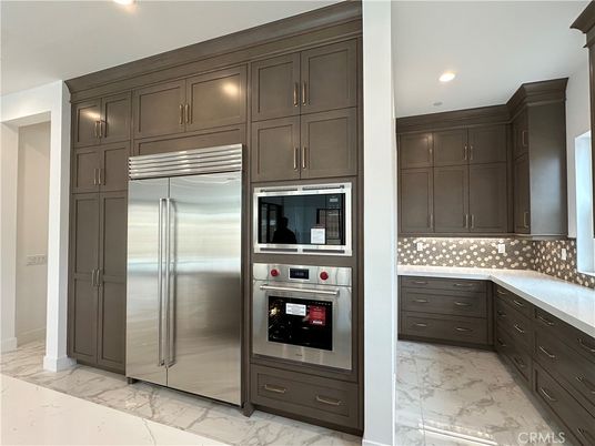 Interior, Kitchen, Marble, Recessed Lighting, Stainless Steel Appliances