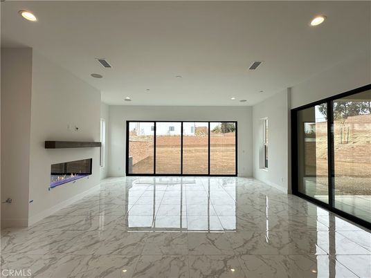 Empty room, Fireplace, Interior, Marble, Recessed Lighting